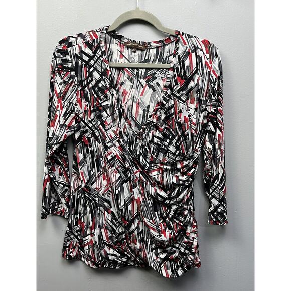 Adrienne Vittadini Large‎ Black/Red Wrap Long sleeve Stretch Shirt Large - Picture 1 of 7